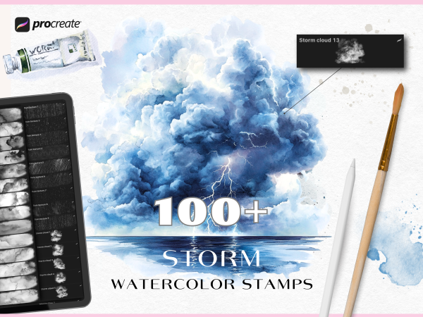 Watercolor storm stamps