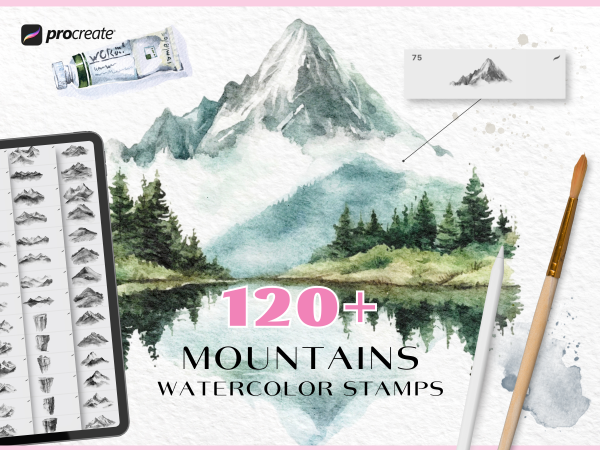 Watercolor mountains stamps