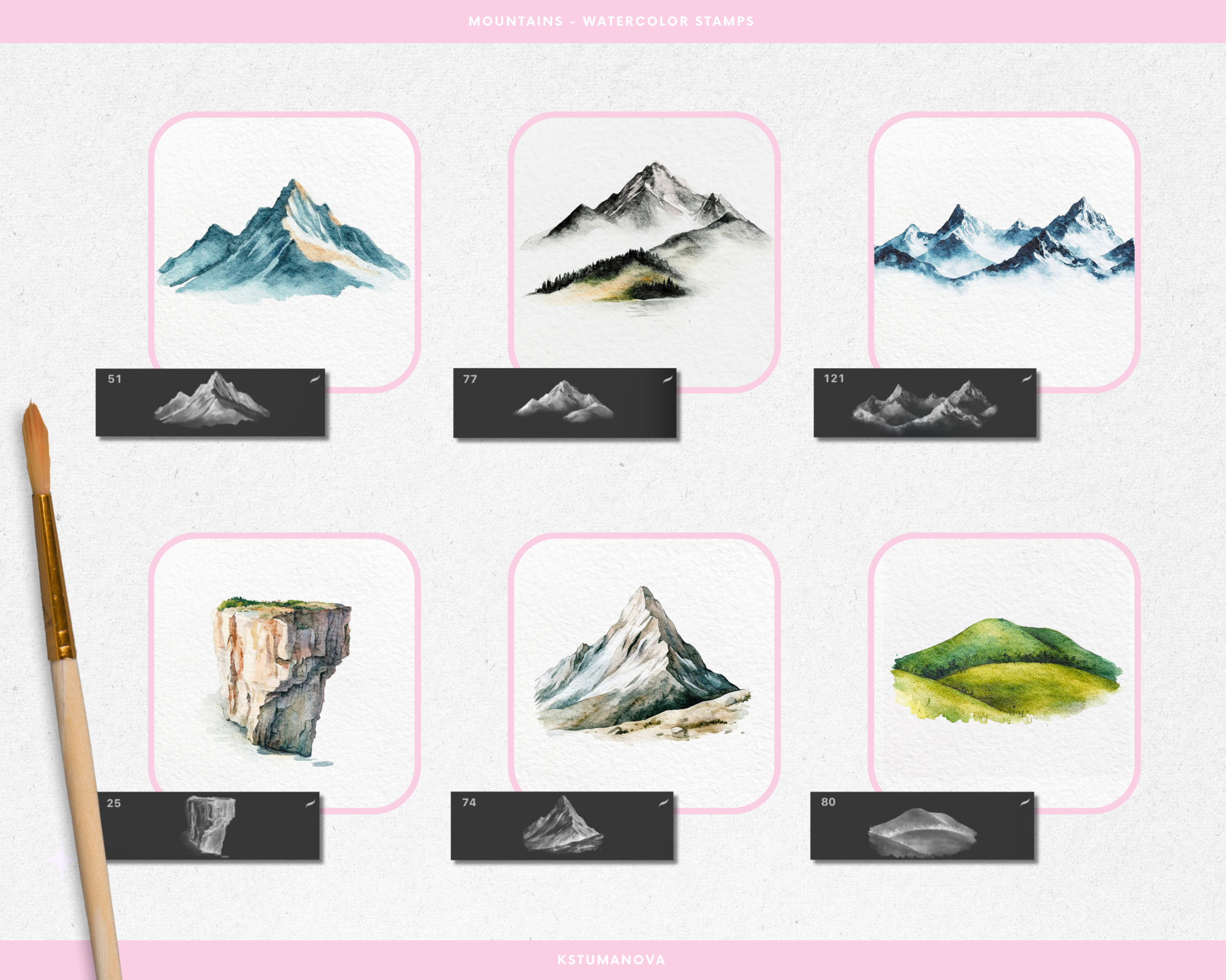Watercolor mountains stamps - Image 2