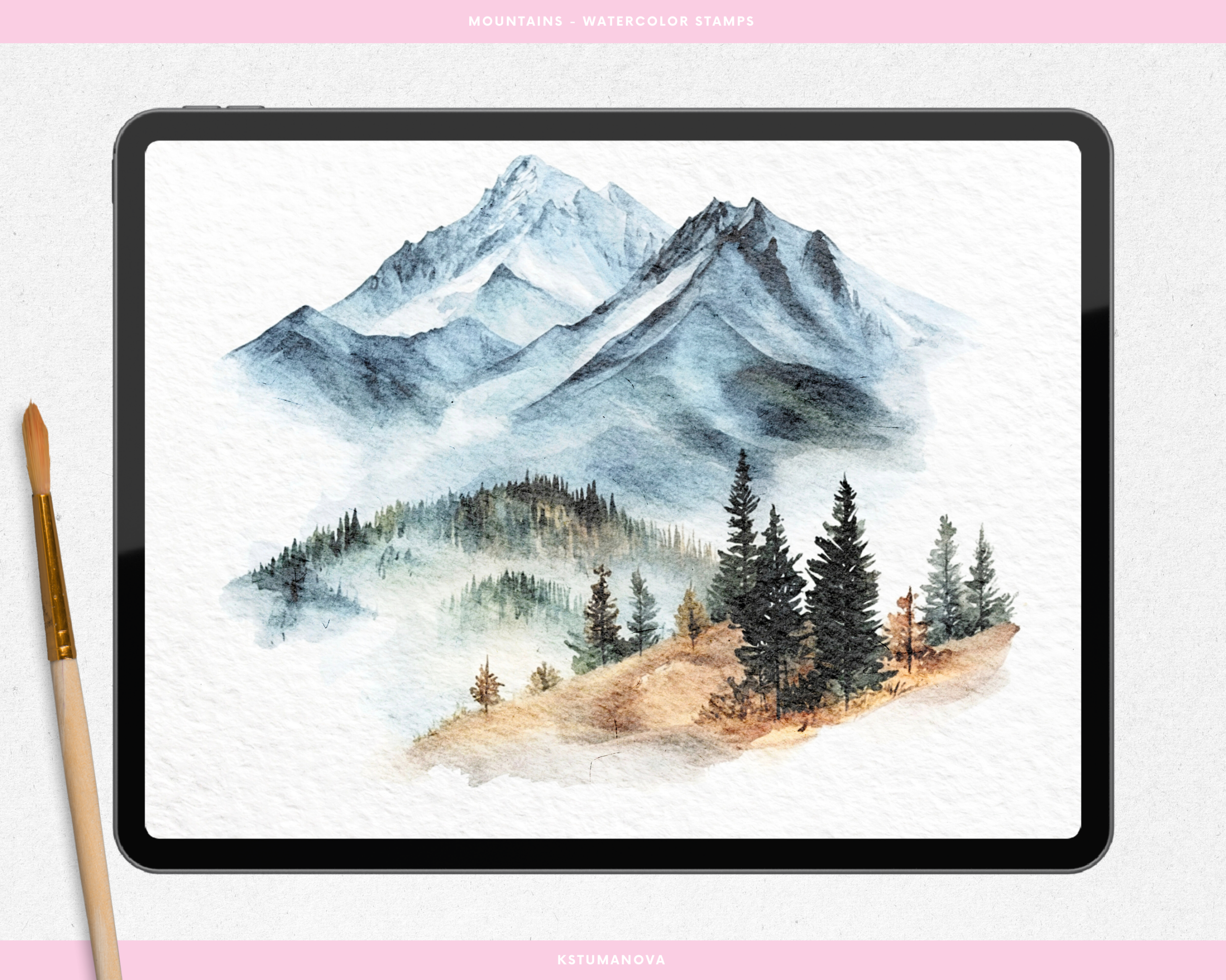 Watercolor mountains stamps - Image 4